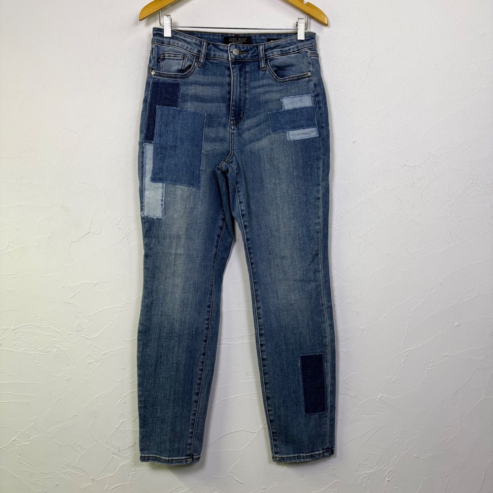 Judy Blue Boyfriend Jeans Womens 9 29 Patchwork Denim Mid Rise Boho Casual